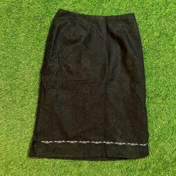 Vintage Black Wool Skirt With Silver Floral Barb Embroidery - Picture 1 of 6